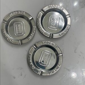Madeira  Silver Metal Ashtrays Set of 3